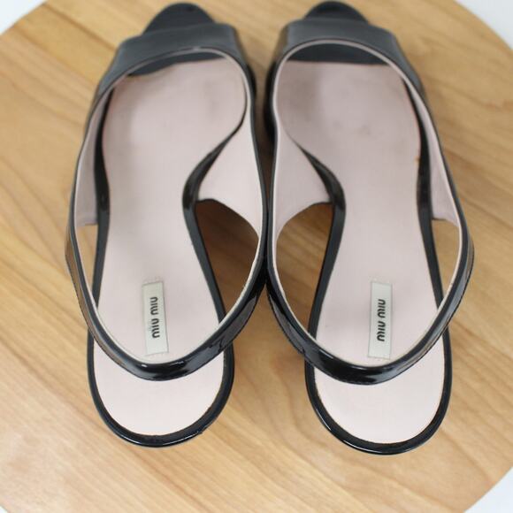 Miu Miu Shoes Women 9.5 Patent Leather Slingback Heels Work Business Office Chic - Picture 10 of 11